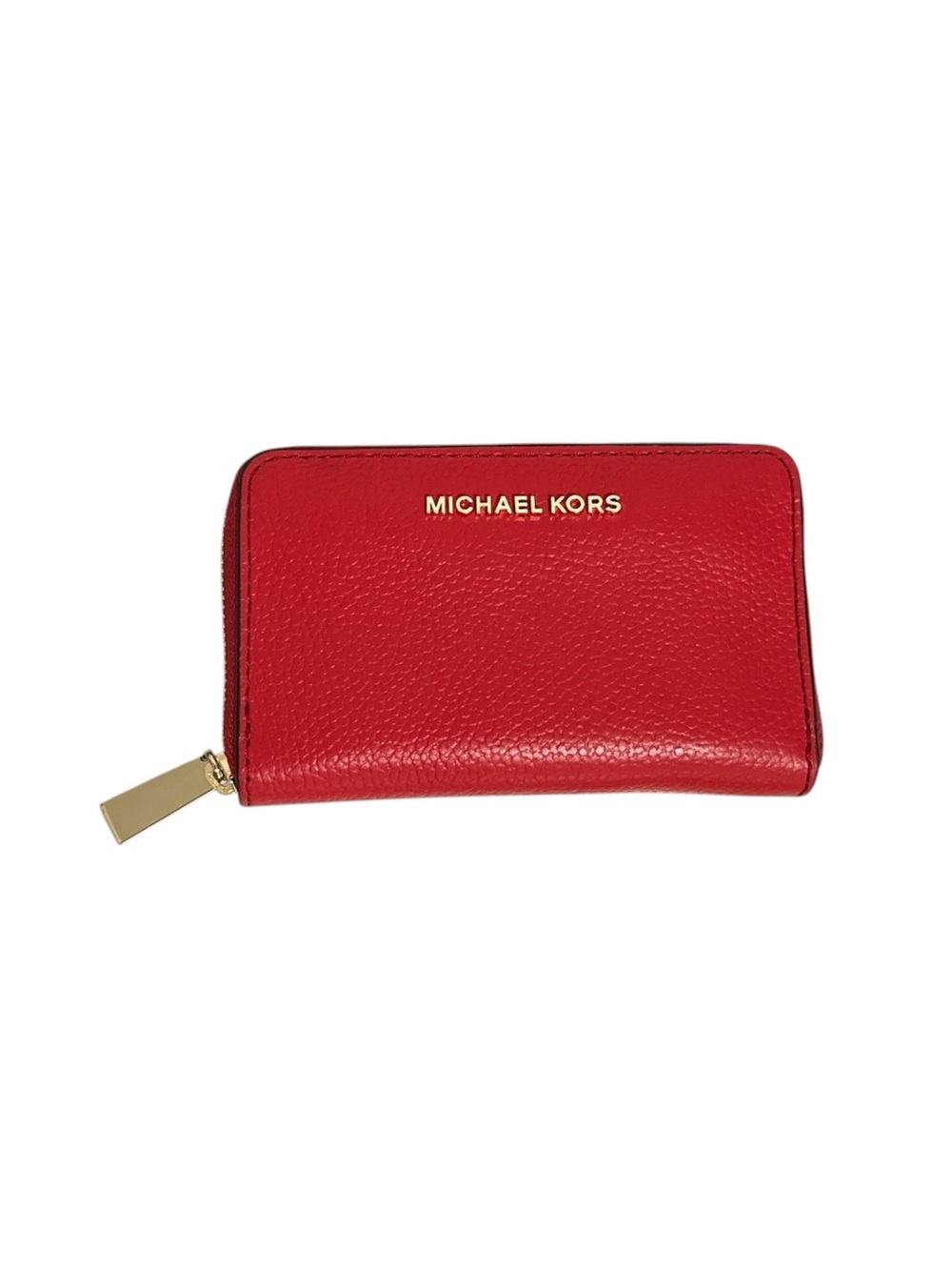 Michael Kors Jet Set Small Zip Around Leather Card Case Wallet Red Gold